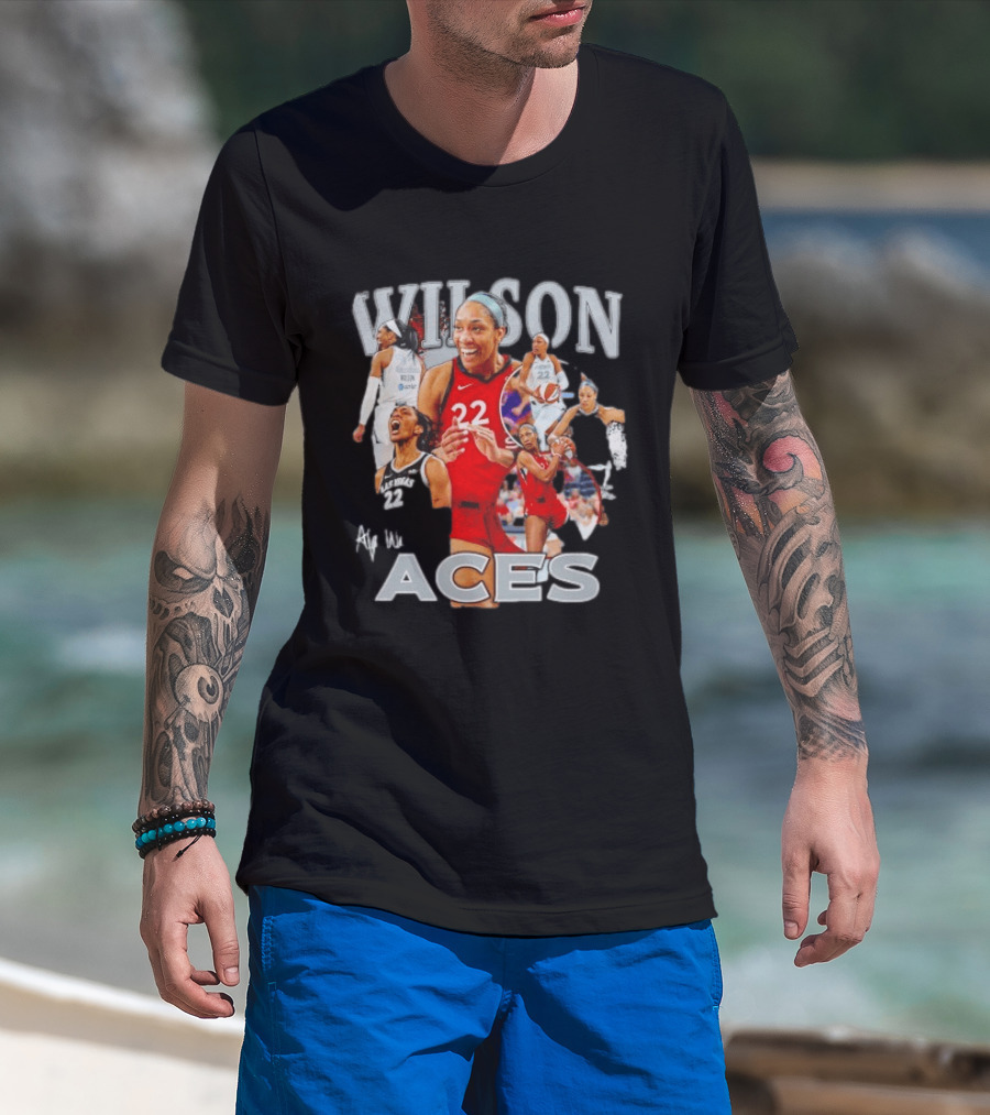 A'ja Wilson Las Vegas Aces Fly With Aces Collage T-Shirt
