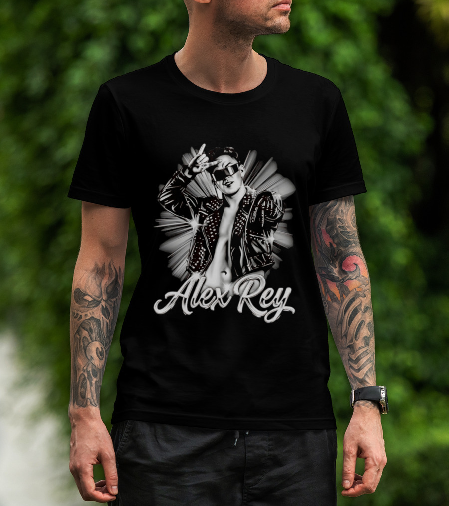 Alex Rey Pro Wrestling Player Collage Studded Jacket Sunglasses Pose T-Shirt