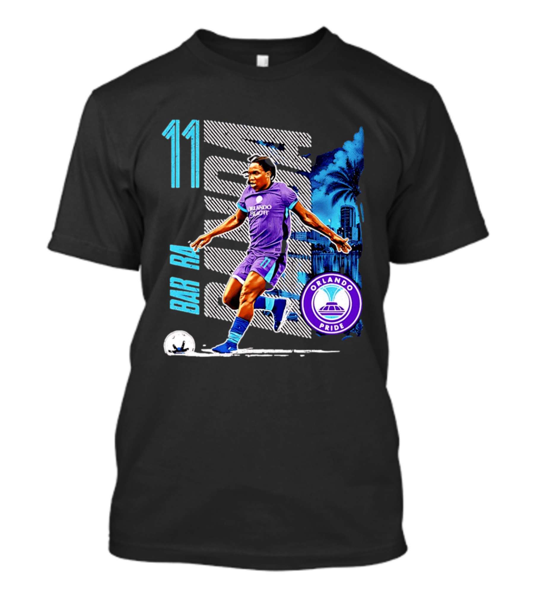 Barbra Banda Orlando Pride Skyline 11 Soccer Blue Palm Trees T-Shirt