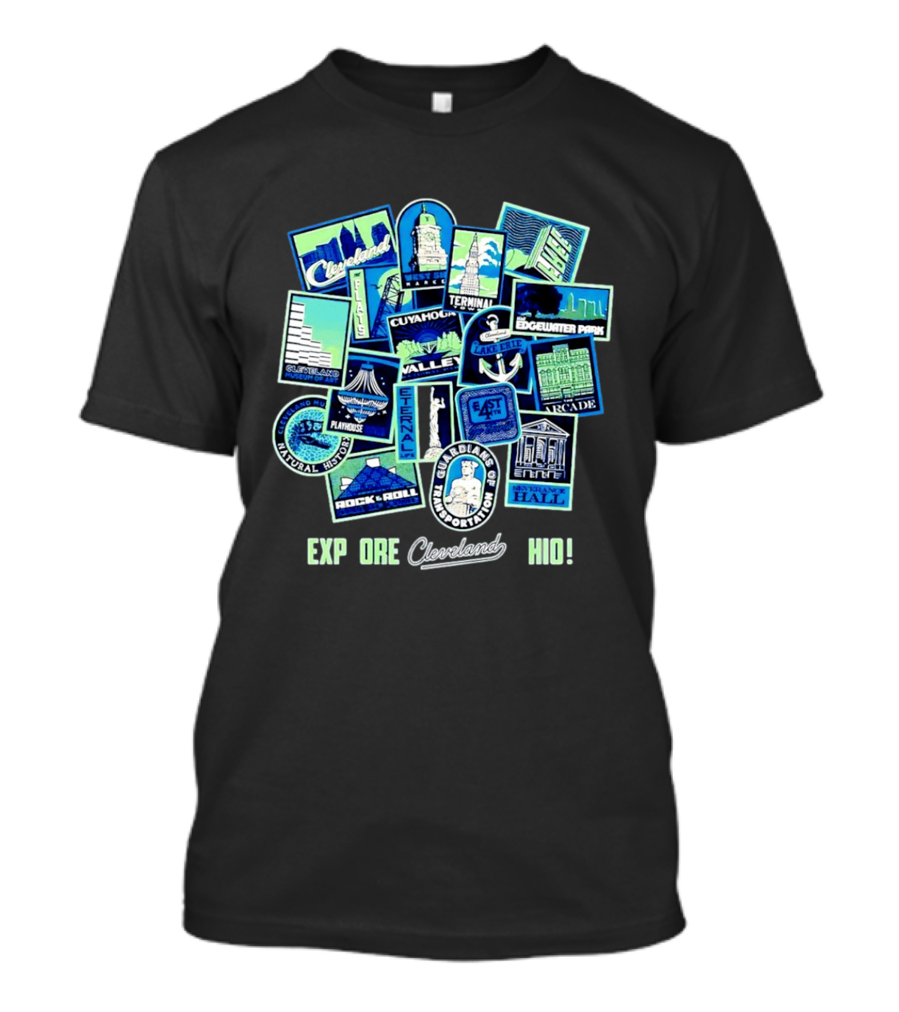 Explore Cleveland Ohio Landmarks Cuyahoga Rock Roll Museum Terminal Tower Edgewater Park T-Shirt