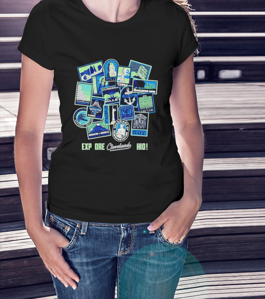 Explore Cleveland Ohio Landmarks Cuyahoga Rock Roll Museum Terminal Tower Edgewater Park T-Shirt