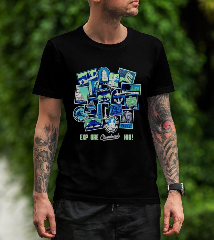 Explore Cleveland Ohio Landmarks Cuyahoga Rock Roll Museum Terminal Tower Edgewater Park T-Shirt