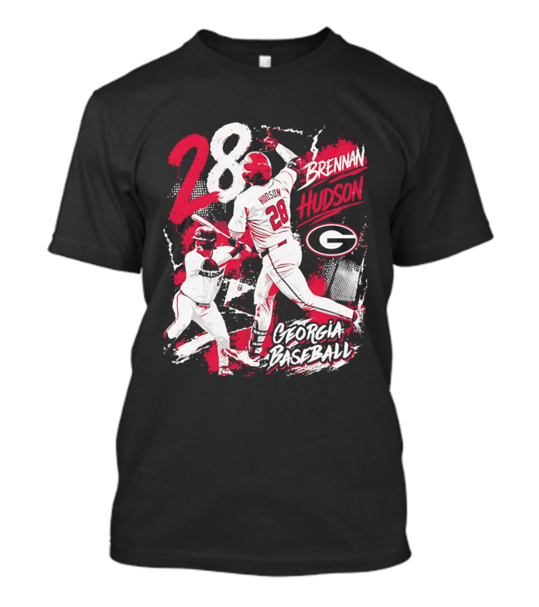 Georgia Baseball Brennan Hudson 28 Player Collage T-Shirt