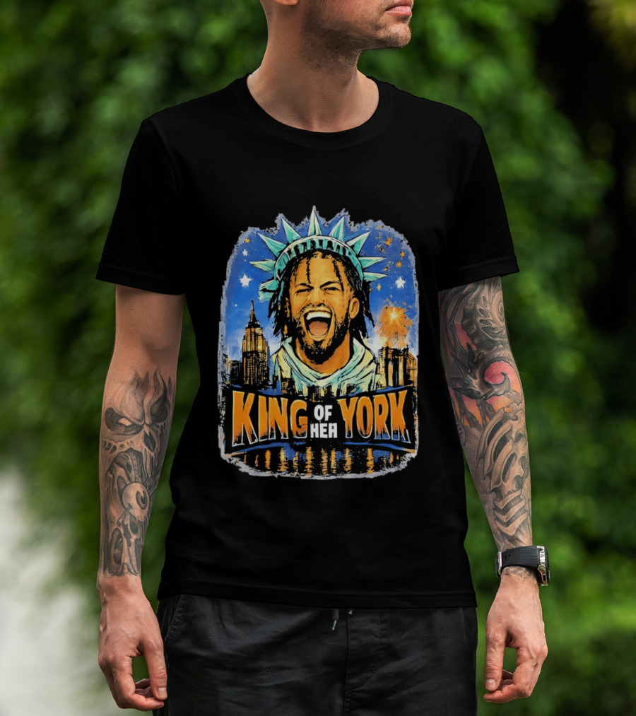 Jalen Brunson Statue Of Liberty Crown King Of New York City Skyline T-Shirt
