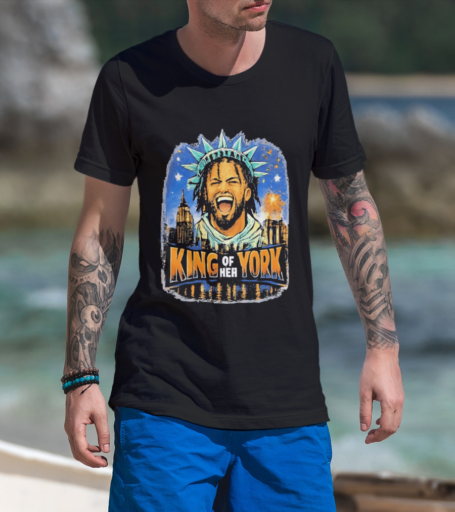 Jalen Brunson Statue Of Liberty Crown King Of New York City Skyline T-Shirt