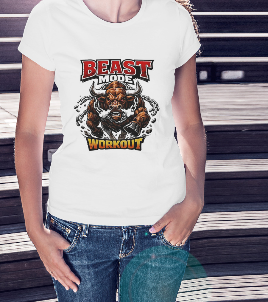 Beast Mode Workout Illustrated Bull Breaking Chains T-Shirt