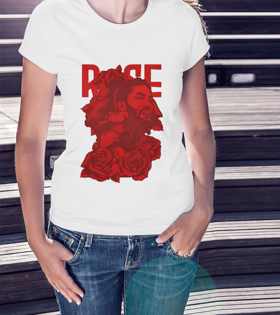 Derrick Rose Red Rose Portrait With Decorative Roses T-Shirt