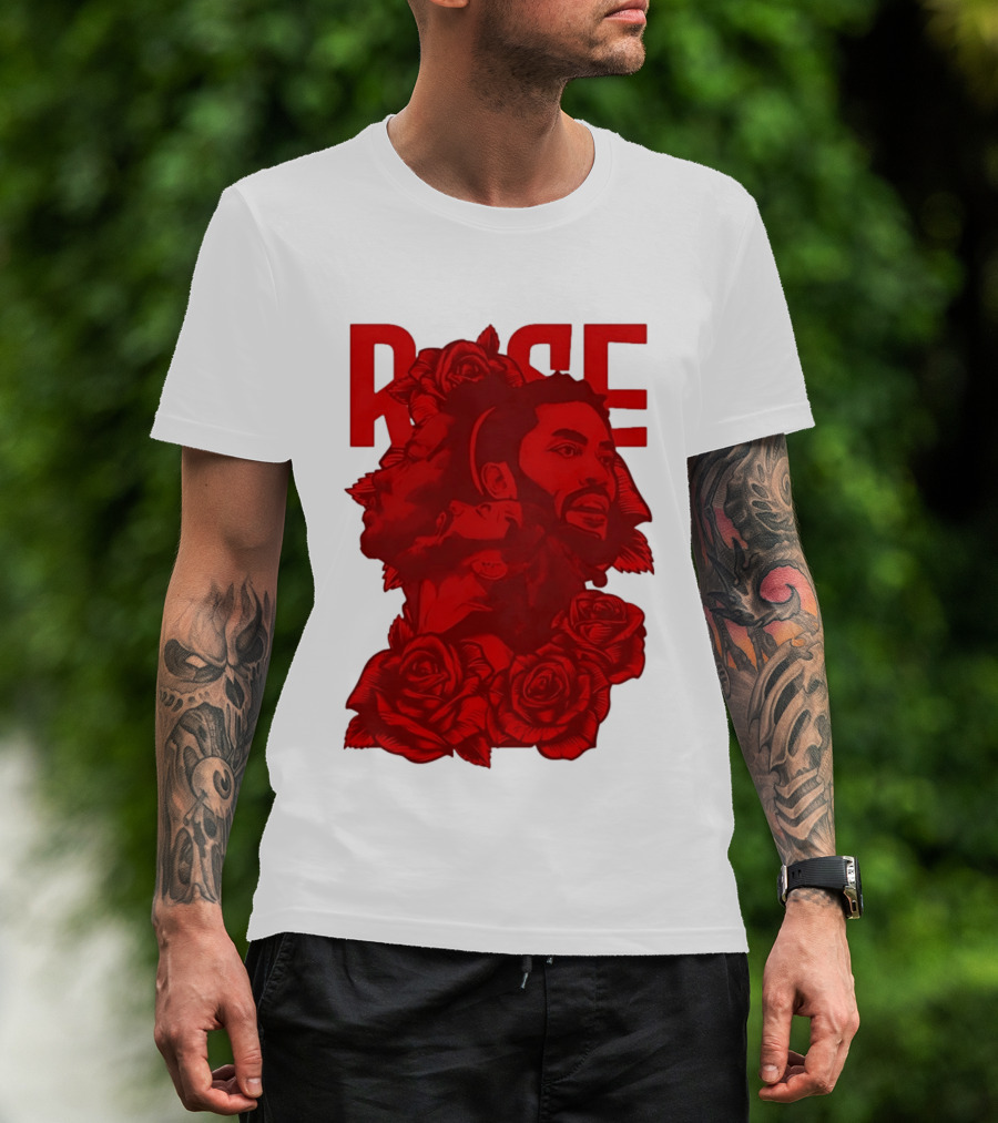 Derrick Rose Red Rose Portrait With Decorative Roses T-Shirt