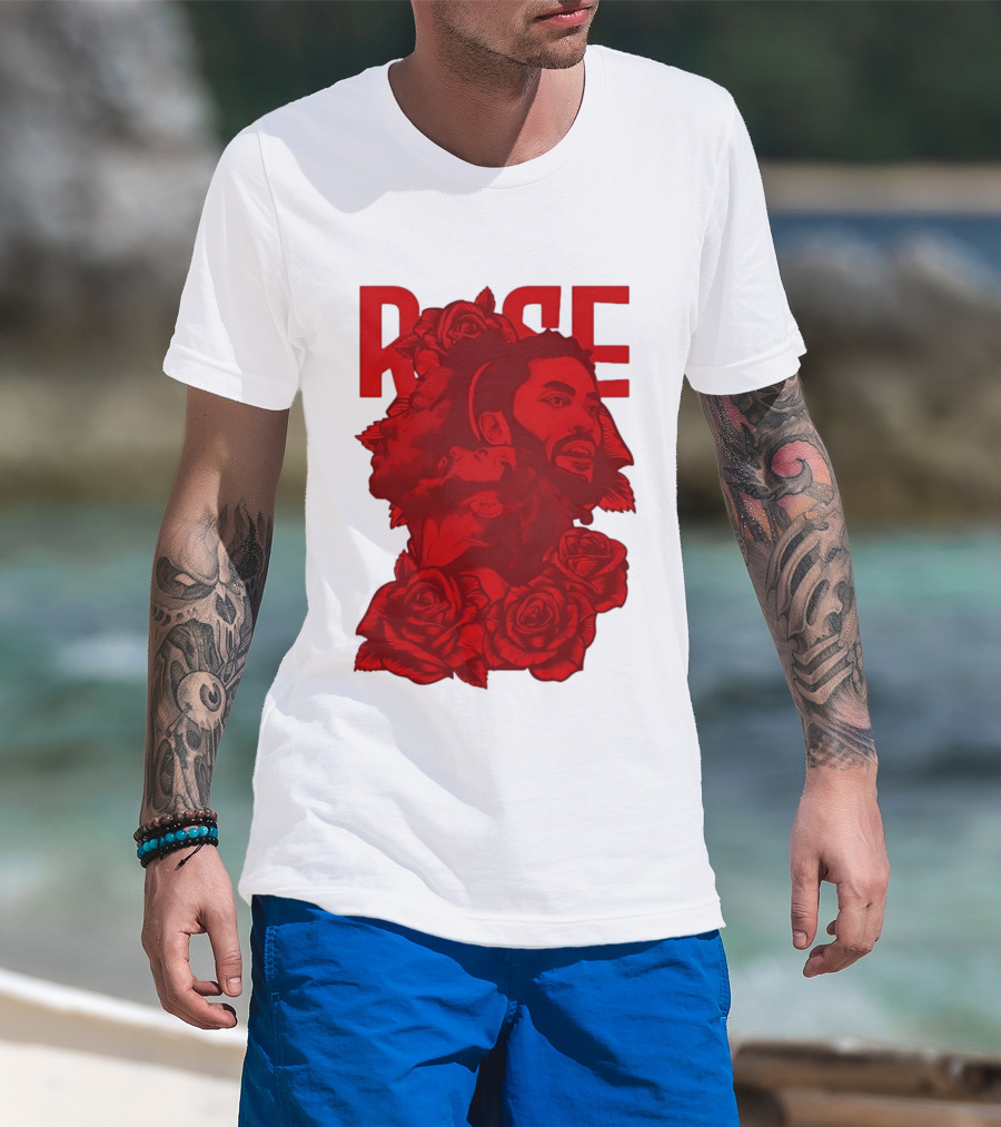 Derrick Rose Red Rose Portrait With Decorative Roses T-Shirt