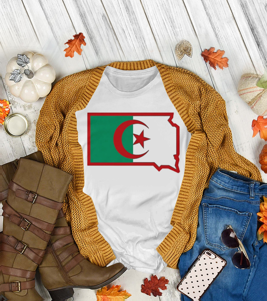 Lawrence Of Algeria Flag State Outline with Crescent and Star T-Shirt