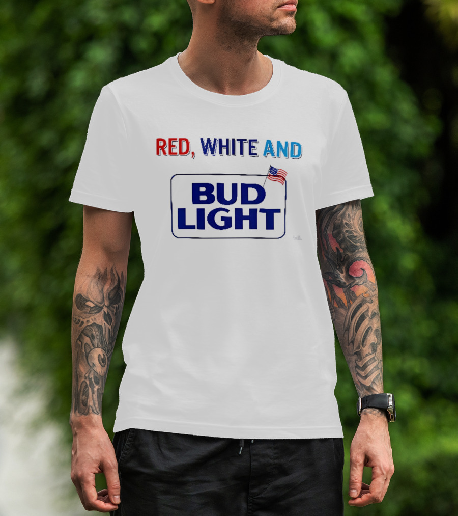 Red White And Bud Light American Flag 4th Of July Celebration T-Shirt