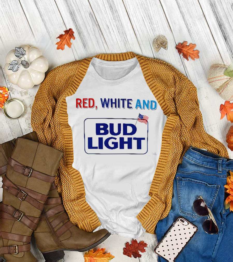 Red White And Bud Light American Flag 4th Of July Celebration T-Shirt