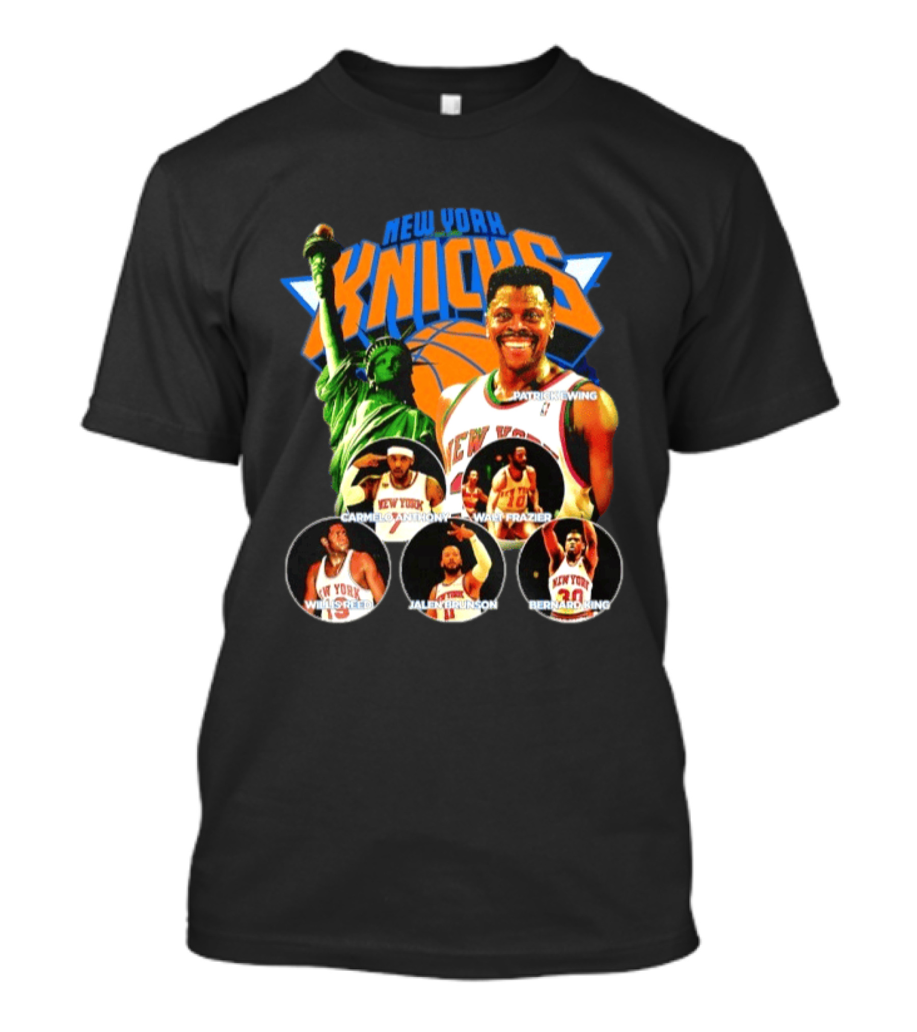 New York Knicks Patrick Ewing Carmelo Anthony Walt Frazier Statue Of Liberty T-Shirt