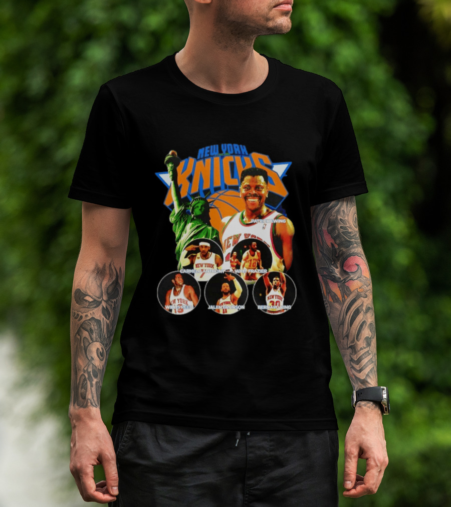 New York Knicks Patrick Ewing Carmelo Anthony Walt Frazier Statue Of Liberty T-Shirt