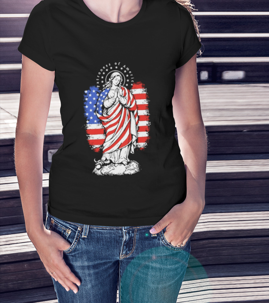 Blessed Virgin Mary Patroness Of The USA With American Flag Colors Catholic T-Shirt