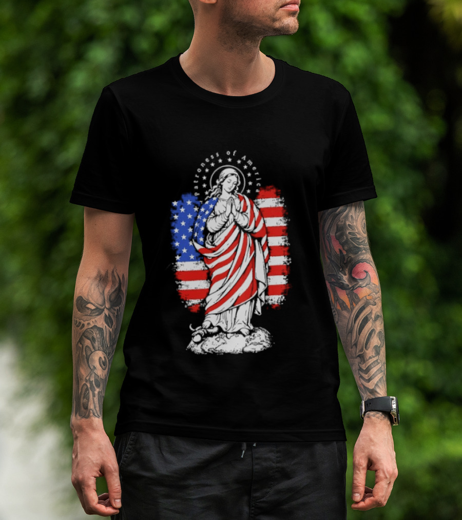Blessed Virgin Mary Patroness Of The USA With American Flag Colors Catholic T-Shirt