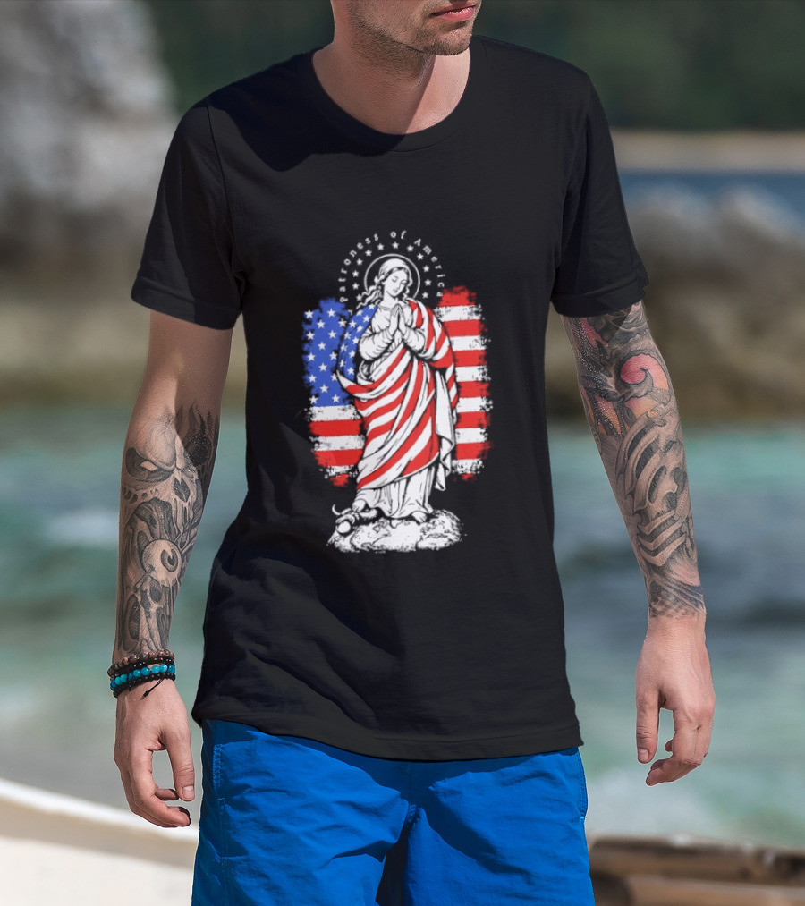 Blessed Virgin Mary Patroness Of The USA With American Flag Colors Catholic T-Shirt