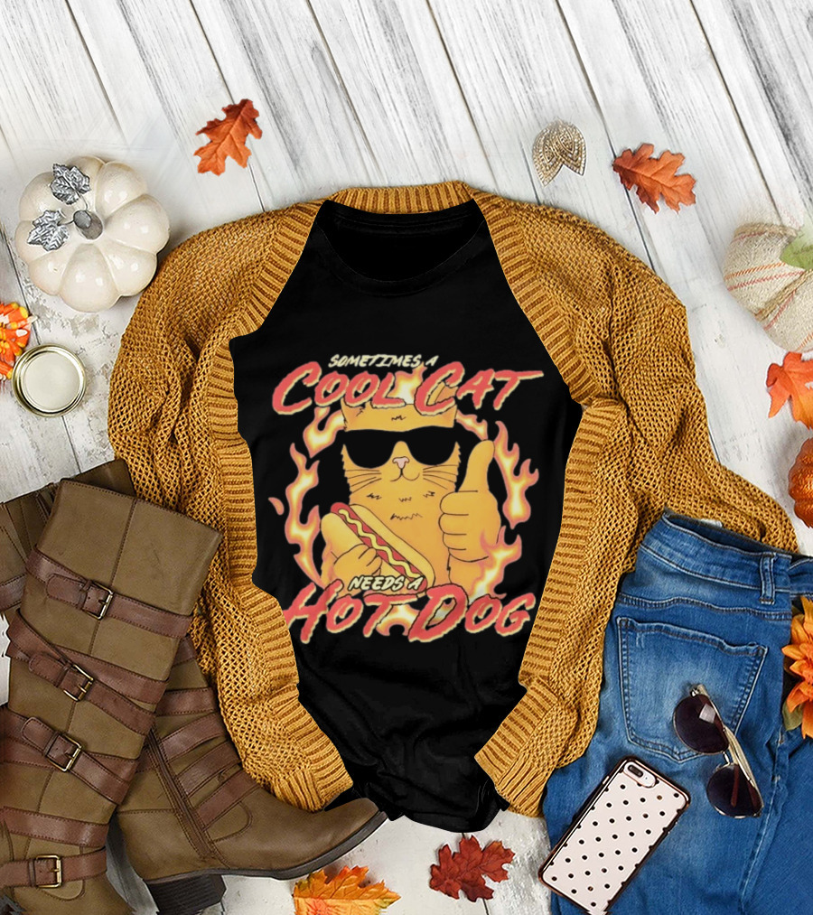 Sometimes A Cool Cat Needs A Hot Dog T-Shirt