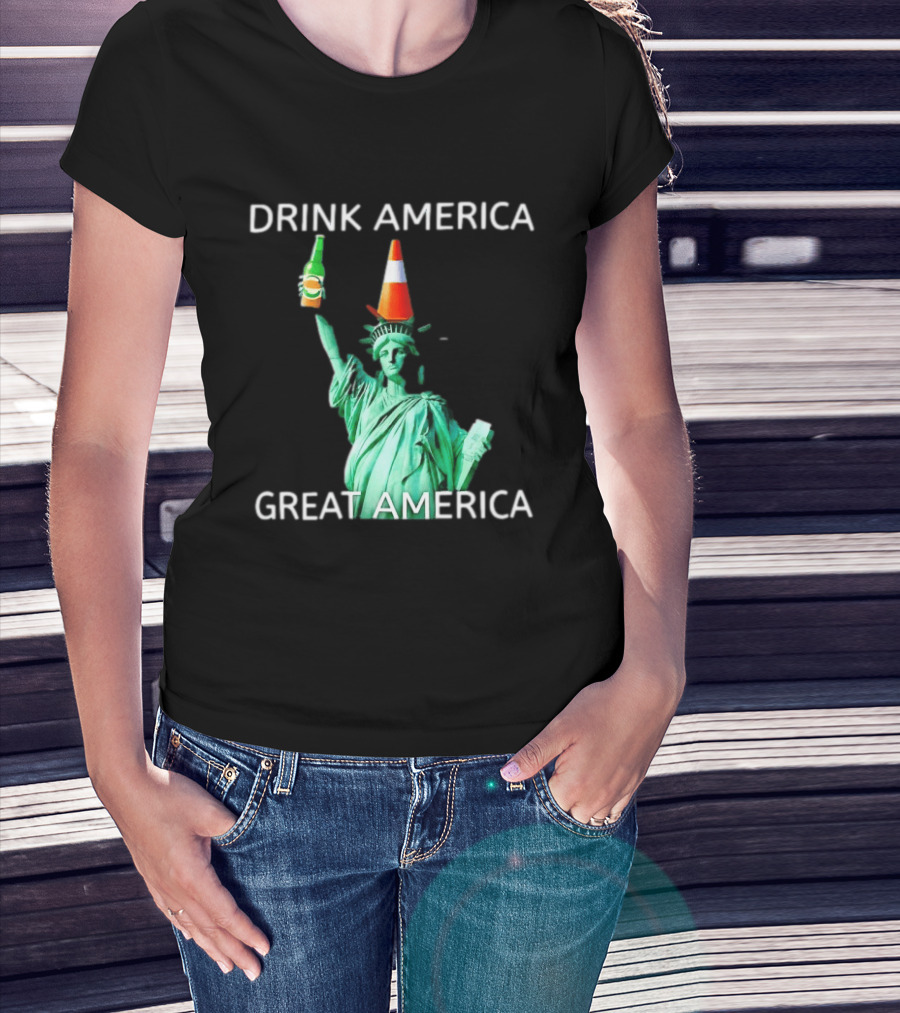 Statue Of Liberty Drink America Great America Traffic Cone Beer Bottle T-Shirt