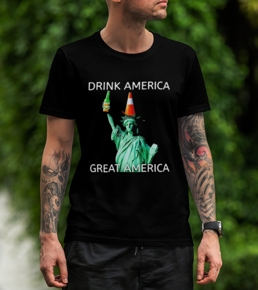 Statue Of Liberty Drink America Great America Traffic Cone Beer Bottle T-Shirt