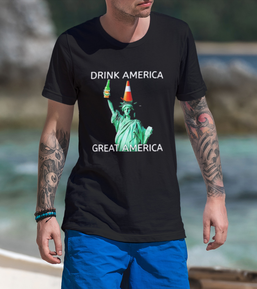Statue Of Liberty Drink America Great America Traffic Cone Beer Bottle T-Shirt