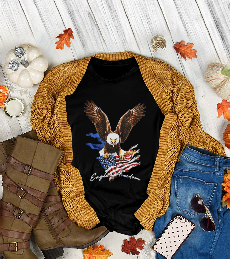 American Eagle of Freedom Flag Wings Fiery Display T-Shirt