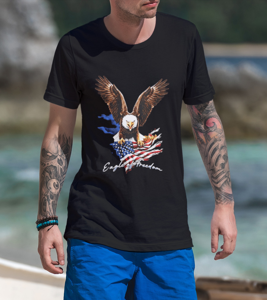 American Eagle Of Freedom Flag Wings Fiery Display T-Shirt
