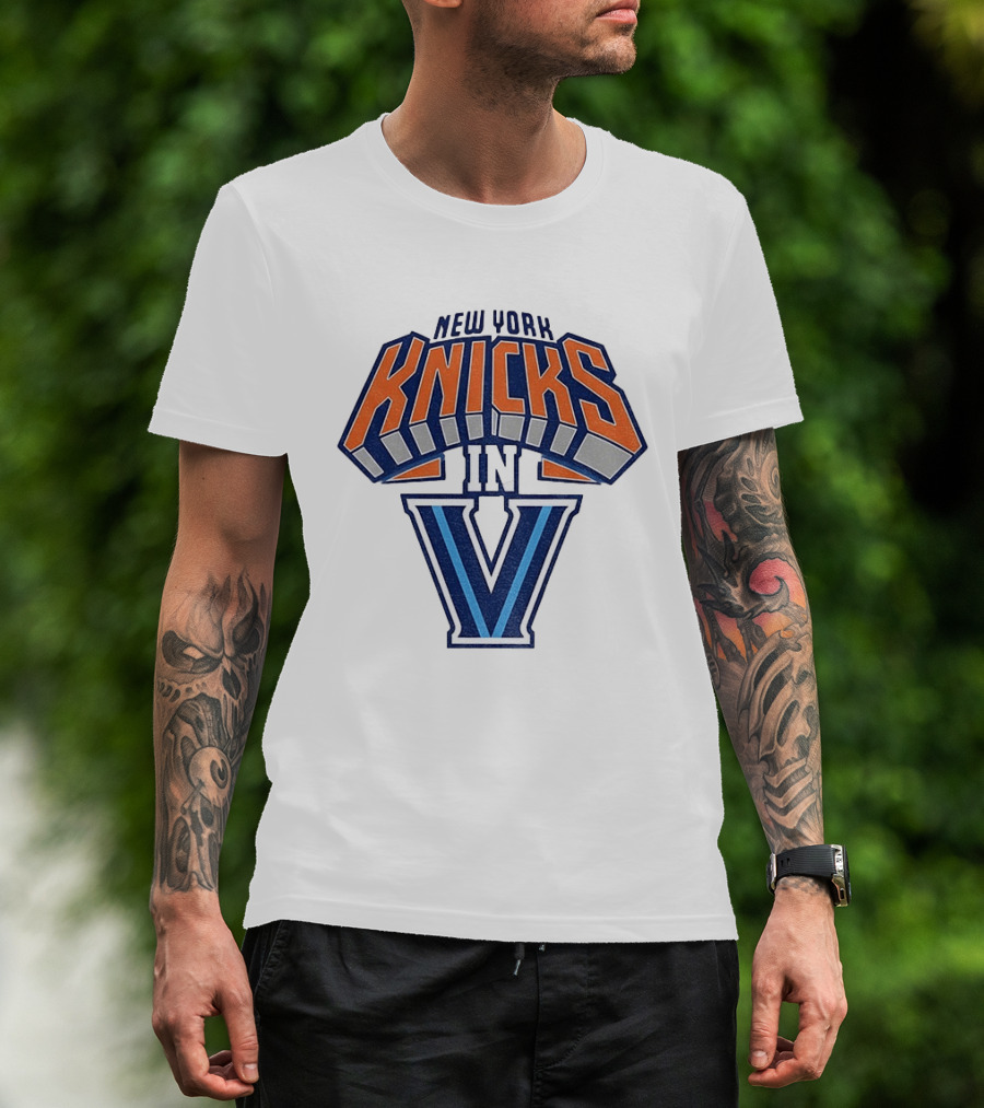 New York Knicks In V Villanova Wildcats Basketball Collaboration NBA 2026 T-Shirt