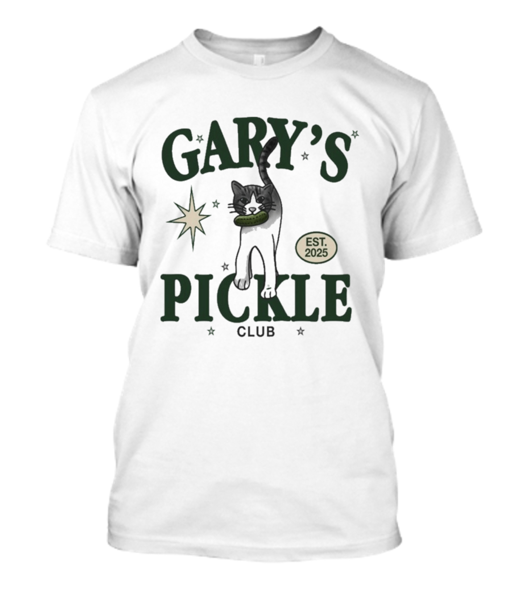 Gary's Pickle Club Cat Est 2025 Fun T-Shirt