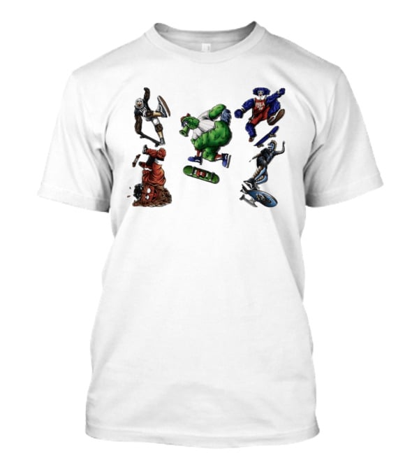 Philadelphia Sports Mascots Skateboarding Extravaganza Happy National Day T-Shirt