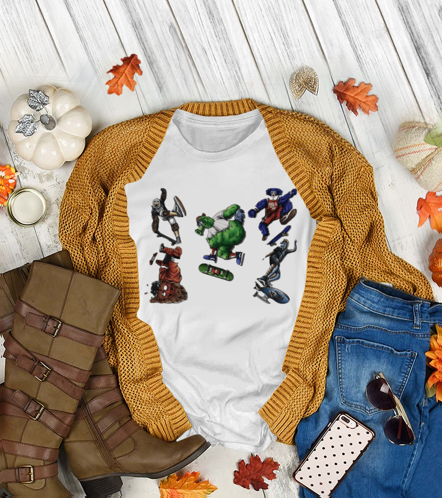 Philadelphia Sports Mascots Skateboarding Extravaganza Happy National Day T-Shirt