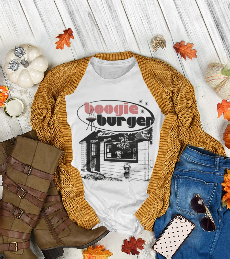 Boogie Burger BBQ Rustic Cabin Scene T-Shirt