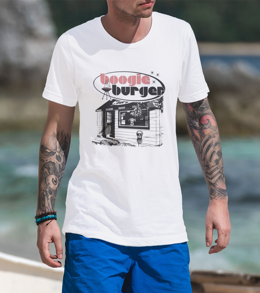 Boogie Burger BBQ Rustic Cabin Scene T-Shirt