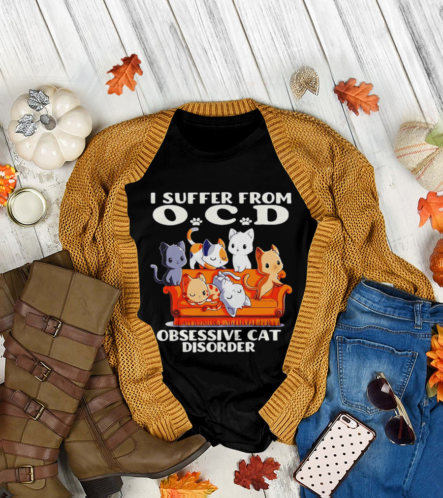 I Suffer from OCD Obsessive Cat Disorder Couch Full of Cute Cats T-Shirt