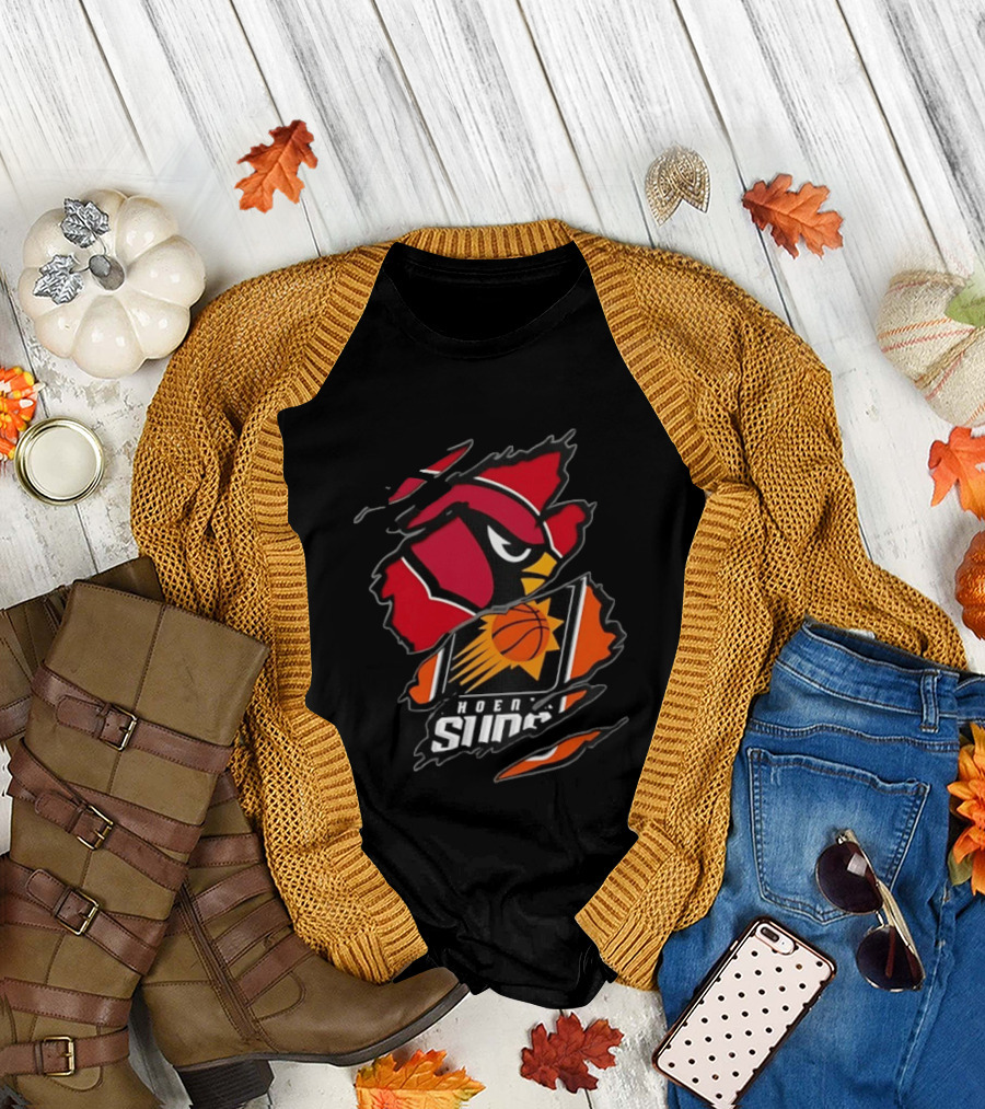 Arizona Cardinals Phoenix Suns Two Teams One Heart Scratch Edition T-Shirt