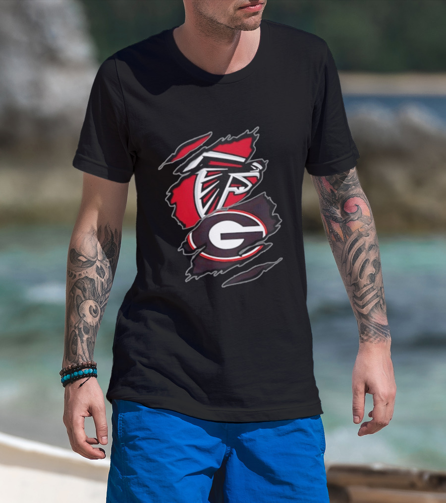 Atlanta Falcons Georgia Bulldogs Two Teams One Heart Scratch T-Shirt