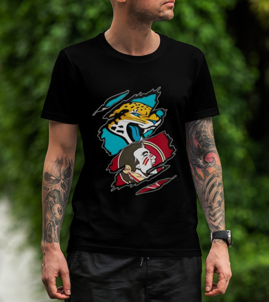 Jacksonville Jaguars Florida State Seminoles Two Teams One Heart Scratch T-Shirt