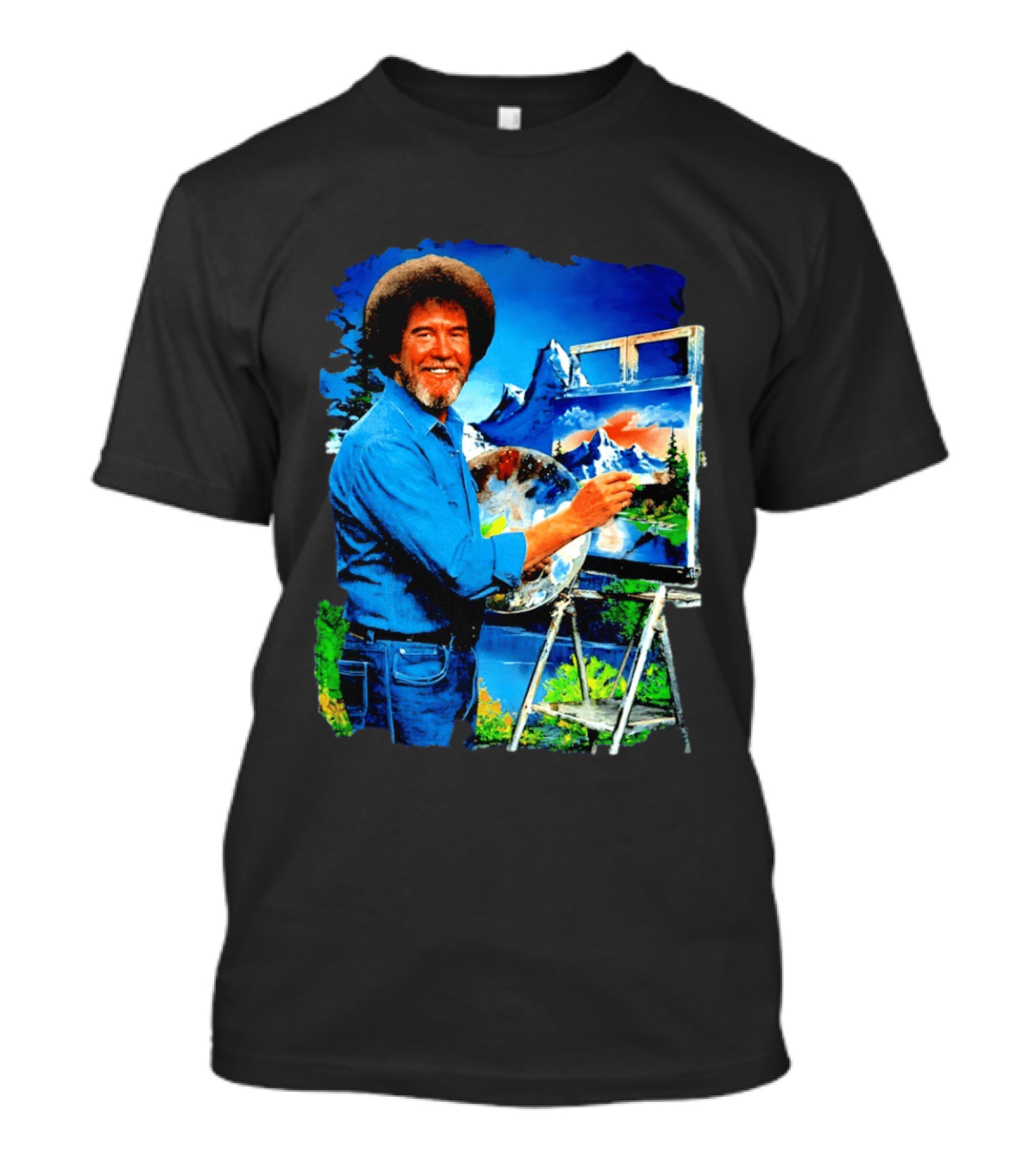 Bob Ross Painting Landscape Artist With Mountain Scene T-Shirt