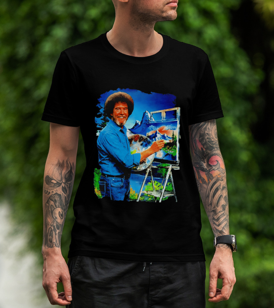 Bob Ross Painting Landscape Artist With Mountain Scene T-Shirt