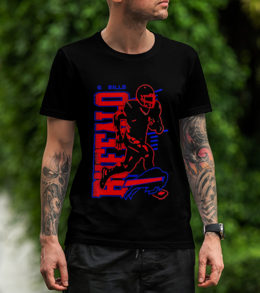 Buffalo Bills Go Bills Football Player Running Action T-Shirt