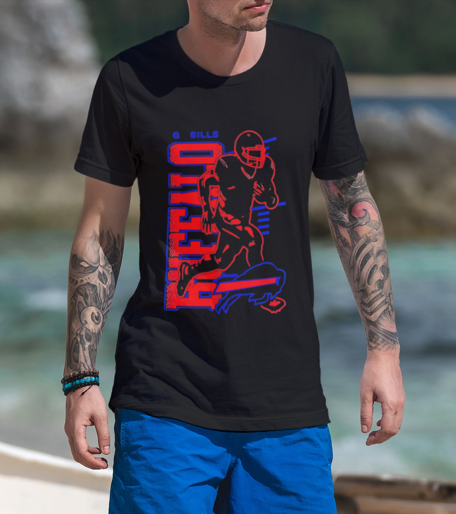 Buffalo Bills Go Bills Football Player Running Action T-Shirt