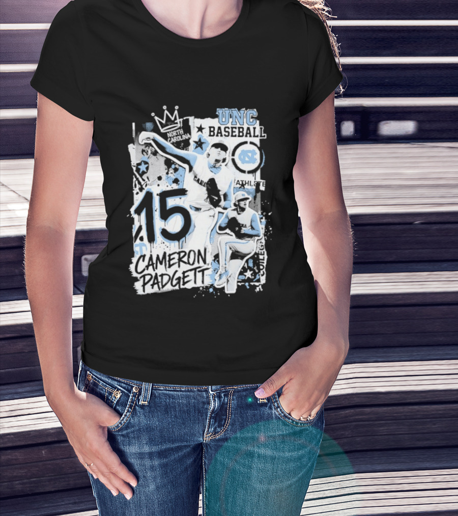 Cameron Padgett 15 UNC Baseball Player Collage Comic UNC Baseball T-Shirt