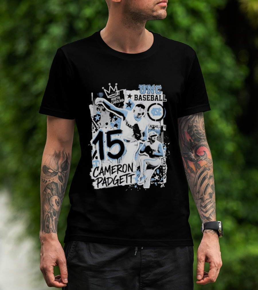 Cameron Padgett 15 UNC Baseball Player Collage Comic UNC Baseball T-Shirt