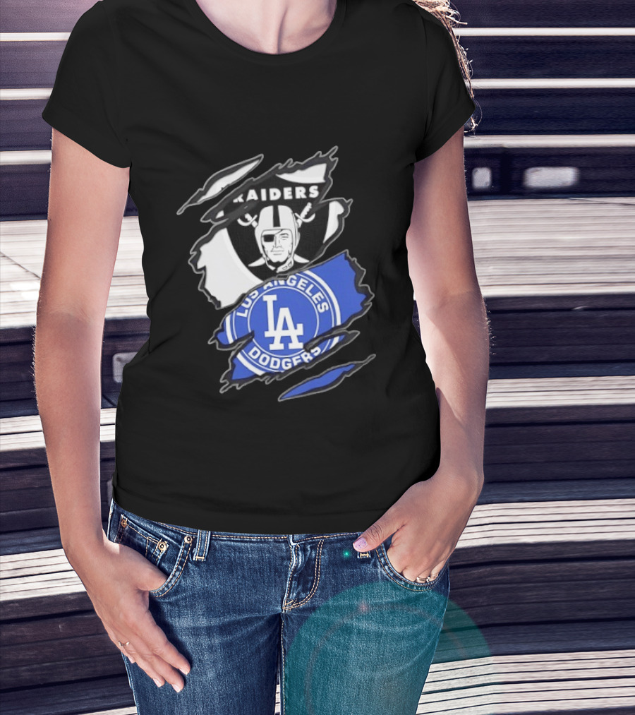 Las Vegas Raiders Los Angeles Dodgers Two Teams One Heart Scratch T-Shirt