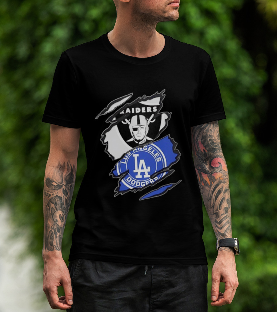 Las Vegas Raiders Los Angeles Dodgers Two Teams One Heart Scratch T-Shirt