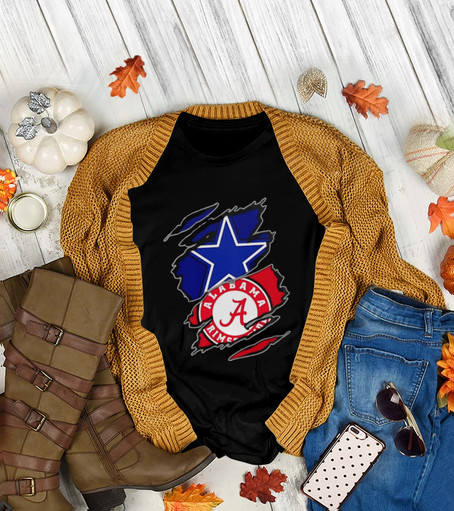 Dallas Cowboys Alabama Crimson Tide Two Teams One Heart Scratch T-Shirt