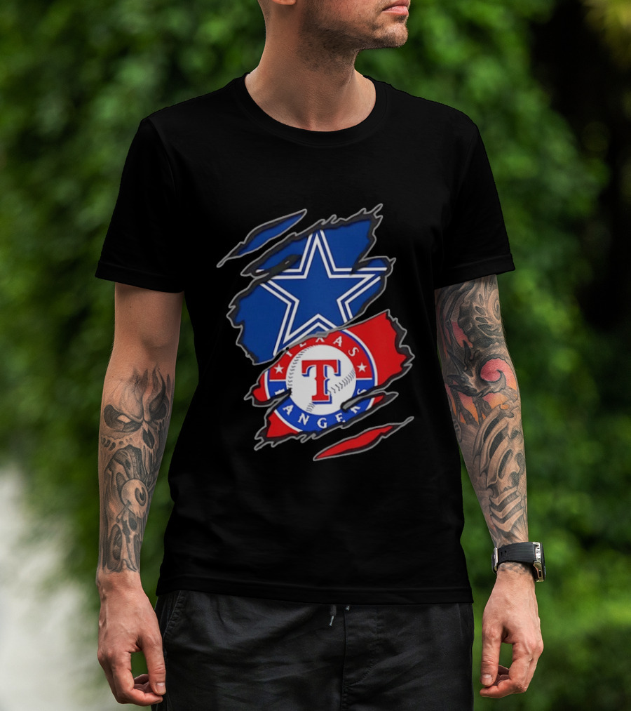 Dallas Cowboys Texas Rangers Two Teams One Heart Scratch T-Shirt