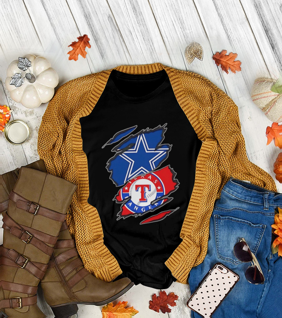 Dallas Cowboys Texas Rangers Two Teams One Heart Scratch T-Shirt