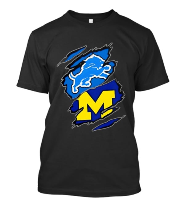 Detroit Lions Michigan Wolverines Two Teams One Heart Scratch T-Shirt
