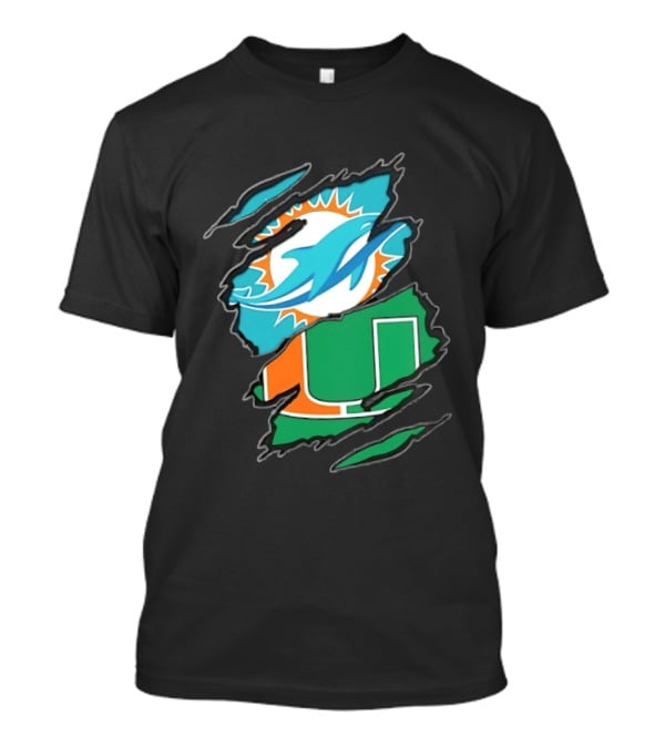 Miami Dolphins And Miami Hurricanes Two Teams One Heart Scratch T-Shirt